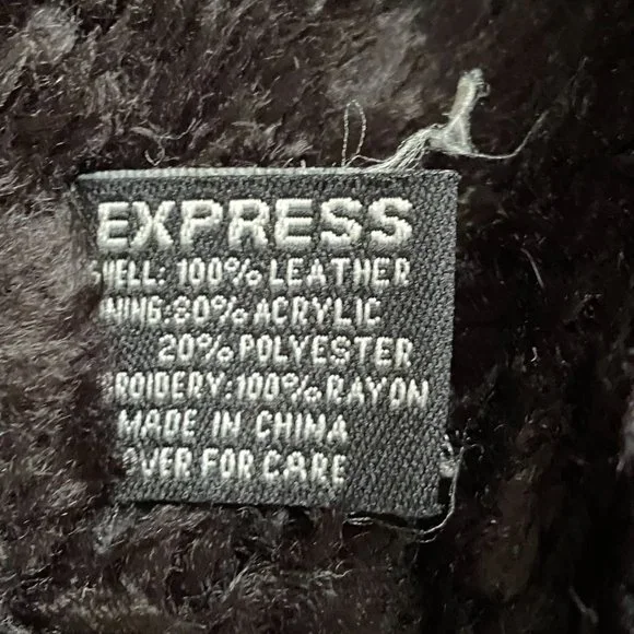 Express Black Leather Jacket Classic Style - Picture 13 of 16